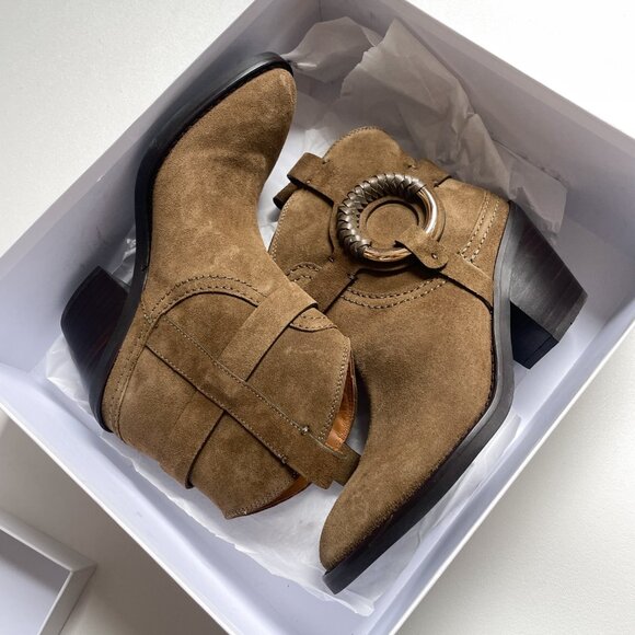 See By Chloe Hana Suede Bootie Military Green Brown Size EU 37 US 7 NEW IN BOX - Picture 3 of 13